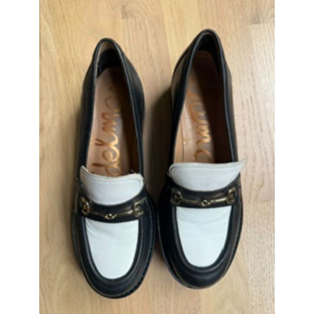 Sam Edelman Horsbit Lug Sole Loafers, size 6, Black white Chunky Platform